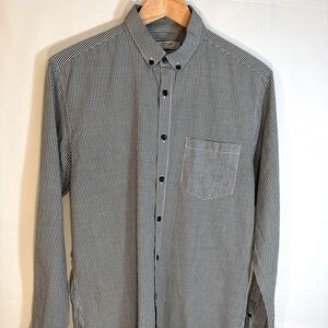 Topman Shirt Size M Button Down Long Sleeve Checker Gingham White Black Western
